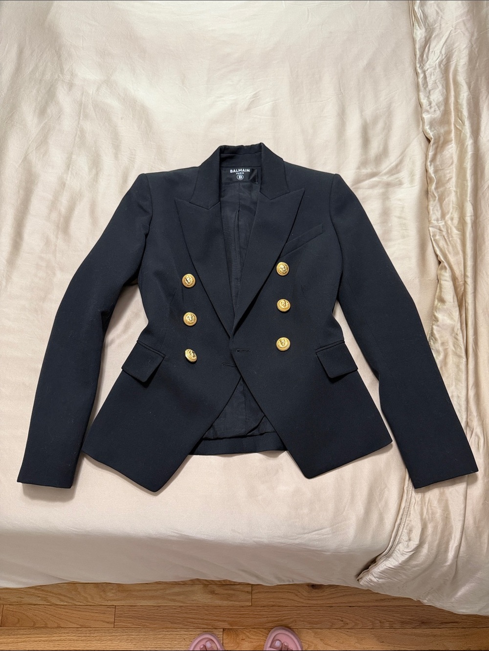 Balmain Black Double-Breasted Blazer with Gold Buttons